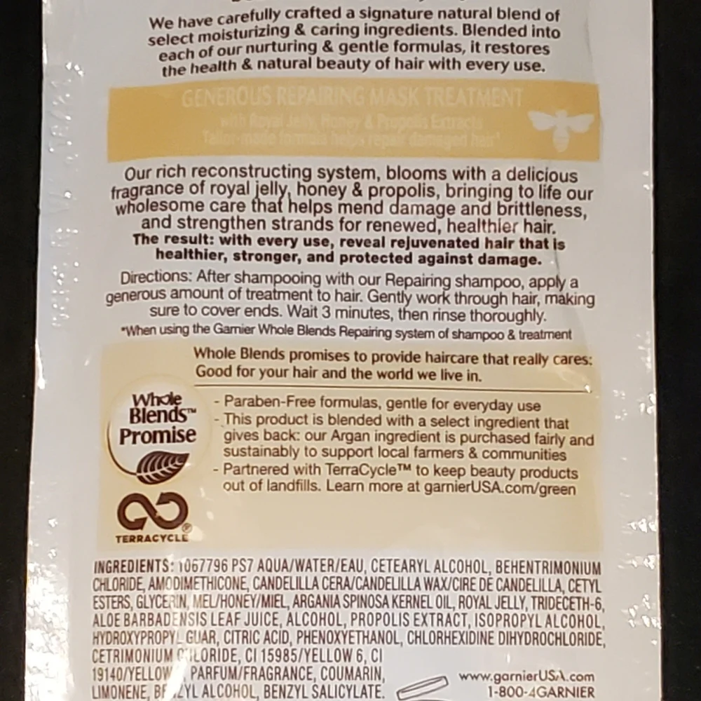 Garnier Whole Blends Repairing Mask, 5 0.6 oz packs.
